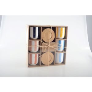 Lot de 6 Tasses rayures et sous tasse en bois- AULICA