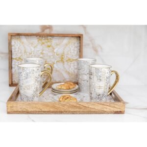 Lot de 4 mugs à thé design en céramique blanche – Aulica