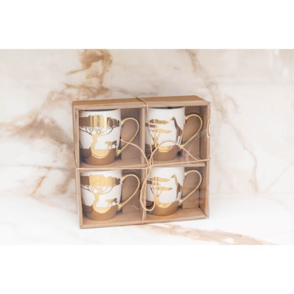 Lot de 4 mugs savane doré Aulica – Élégance et raffinement pour vos moments thé & café