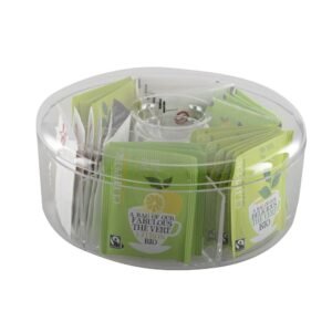 Boîte à sachets de thé ronde en acrylique Aulica – Élégance et fraîcheur à portée de main