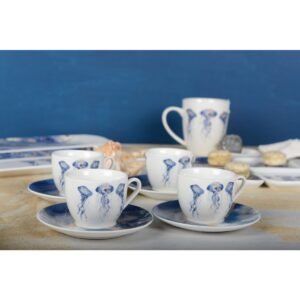 Lot de 4 tasses à café avec sous-tasses – Design Méduse Bleu – AULICA