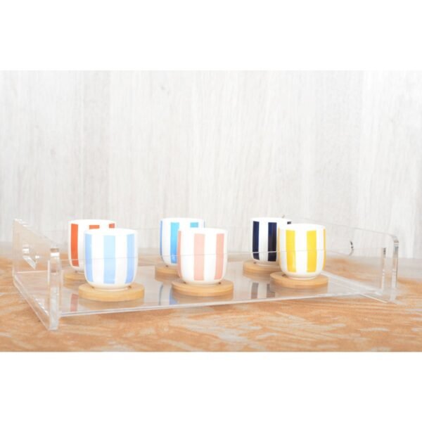 Lot de 6 Tasses rayures et sous tasse en bois- AULICA