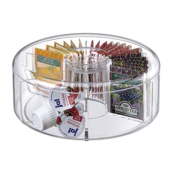 Boîte à sachets de thé ronde en acrylique Aulica – Élégance et fraîcheur à portée de main