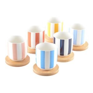 Lot de 6 Tasses rayures et sous tasse en bois- AULICA