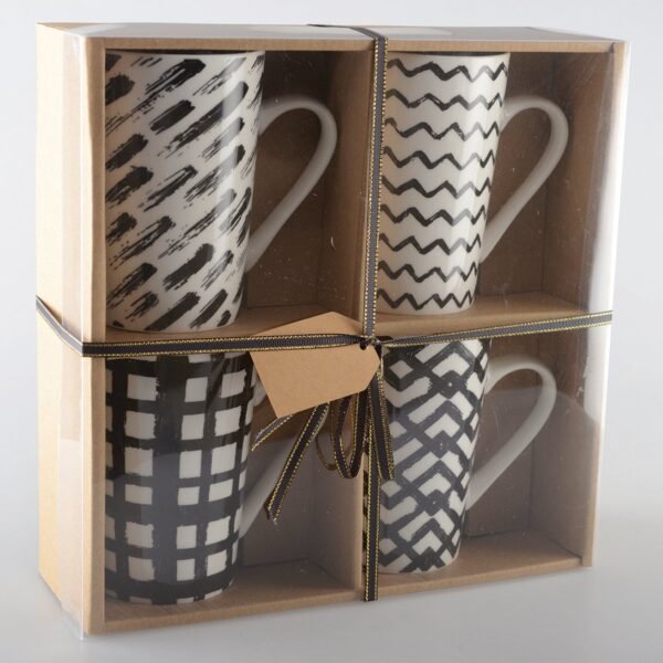 Lot de 4 mugs 450ml noir et blanc - AULICA