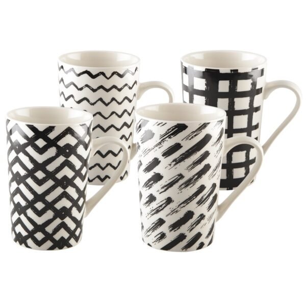 Lot de 4 mugs 450ml noir et blanc - AULICA
