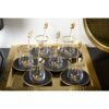 Lot de 6 tasses à thé en verre transparent bord doré avec soucoupe noire – AULICA