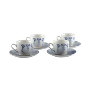 Lot de 4 tasses à café avec sous-tasses – Design Méduse Bleu – AULICA