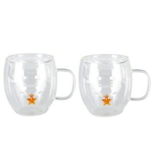 Lot de 2 Tasses à thé et chocolat chaud en verre double paroi motif etoile- AULICA
