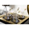 Lot de 6 tasses à thé en verre transparent bord doré avec soucoupe noire – AULICA