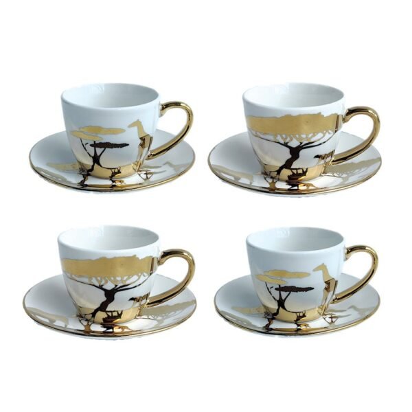 Lot de 4 tasses à café dorées avec soucoupes Savane – Aulica