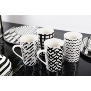 Lot de 4 mugs 450ml noir et blanc - AULICA