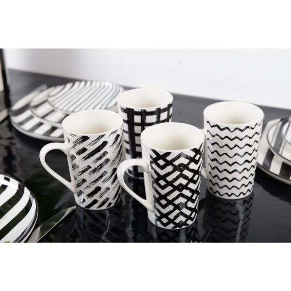 Lot de 4 mugs 450ml noir et blanc - AULICA