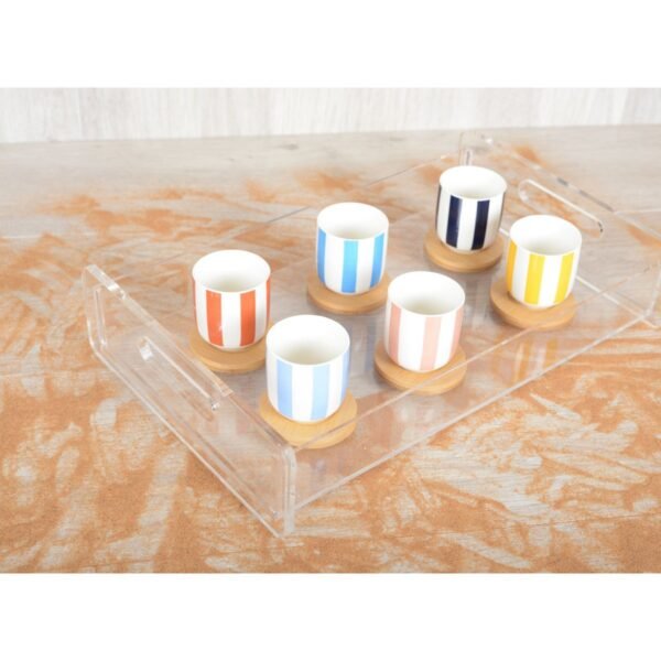 Lot de 6 Tasses rayures et sous tasse en bois- AULICA