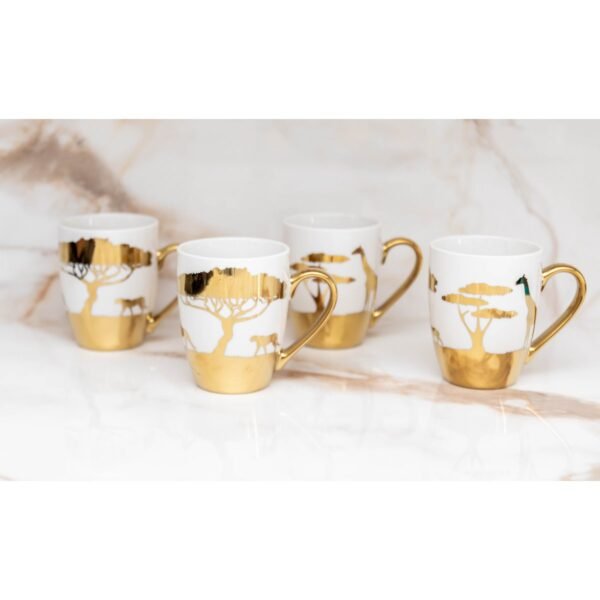 Lot de 4 mugs savane doré Aulica – Élégance et raffinement pour vos moments thé & café