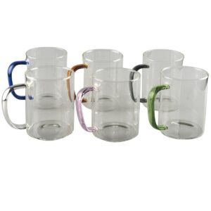 Lot de 6 mugs en verre colorés Aulica – 420 ml, élégance et design pour thé et café