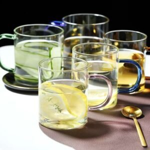 Lot de 6 mugs en verre colorés Aulica – 420 ml, élégance et design pour thé et café