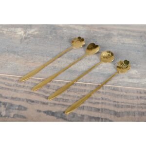 Lot de 4 cuillères à thé dorées longues fleurs – Aulica