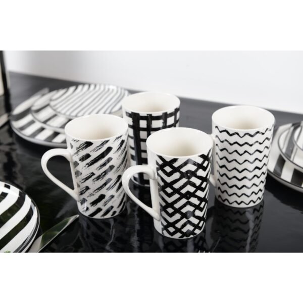 Lot de 4 mugs 450ml noir et blanc - AULICA