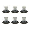 Lot de 6 tasses à thé en verre transparent bord doré avec soucoupe noire – AULICA