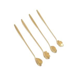 Lot de 4 cuillères à thé dorées longues fleurs – Aulica