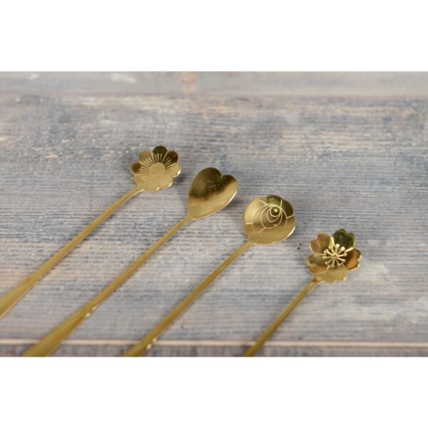 Lot de 4 cuillères à thé dorées longues fleurs – Aulica